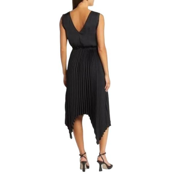 STEVE MADDEN Donna Pleated Handkerchief Hem Satin Dress - Black - Picture 2 of 8